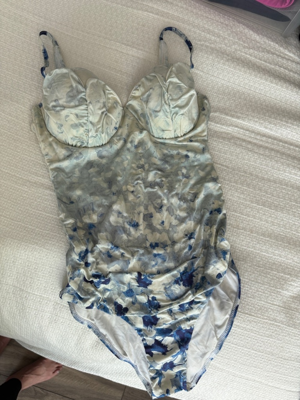 La Perla Floral Satin Underwire swim suit in Light Blue floral
